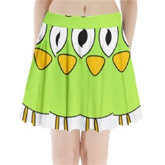Bird Big Eyes Green Pleated Mini Skirt