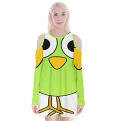 Bird Big Eyes Green Velvet Long Sleeve Shoulder Cutout Dress by Alisyart