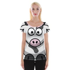 Animals Cow  Face Cute Women s Cap Sleeve Top