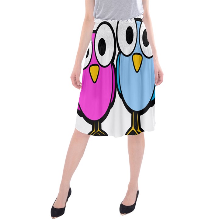 Bird Big Eyes Pink Blue Midi Beach Skirt