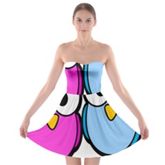 Bird Big Eyes Pink Blue Strapless Bra Top Dress