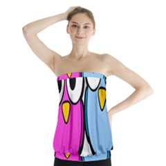 Bird Big Eyes Pink Blue Strapless Top