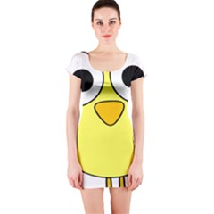 Bird Big Eyes Yellow Green Short Sleeve Bodycon Dress