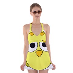 Bird Big Eyes Yellow Green Halter Swimsuit Dress