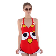 Bird Big Eyes Red Halter Swimsuit Dress by Alisyart