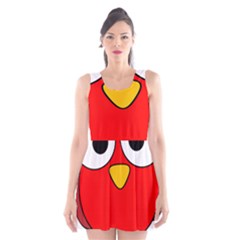 Bird Big Eyes Red Scoop Neck Skater Dress