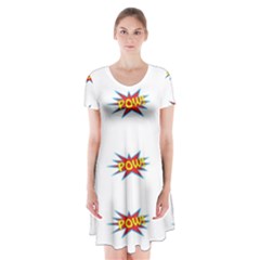 Boom Pow Pop Sign Short Sleeve V-neck Flare Dress