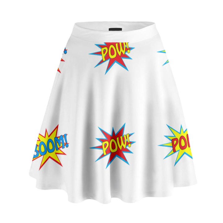 Boom Pow Pop Sign High Waist Skirt