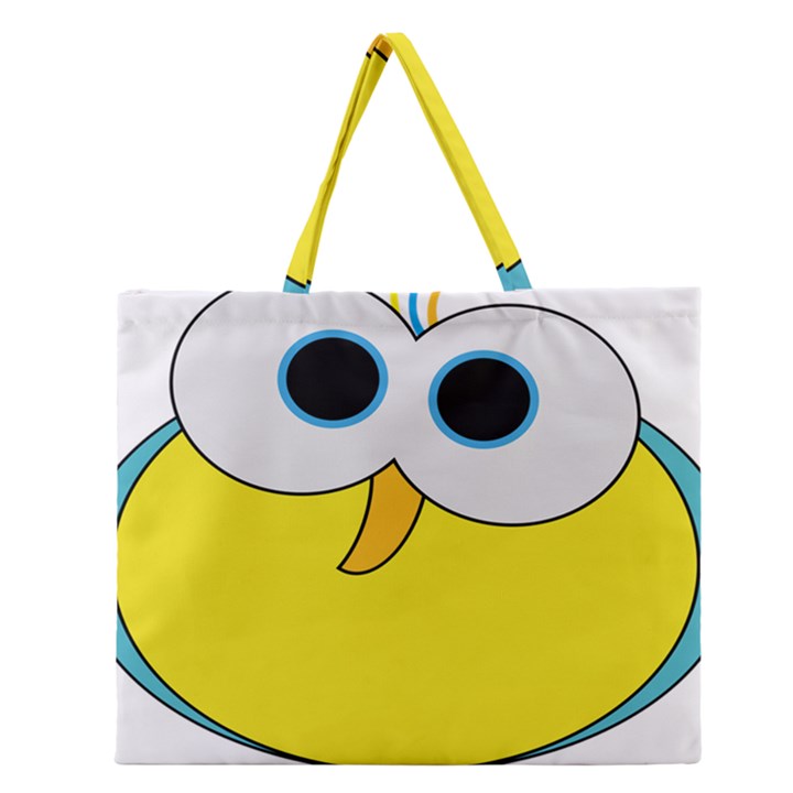 Bird Big Eyes Yellow Zipper Large Tote Bag