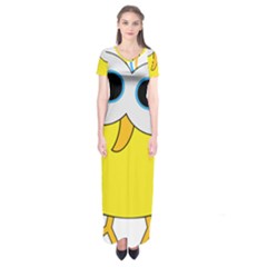 Bird Big Eyes Yellow Short Sleeve Maxi Dress