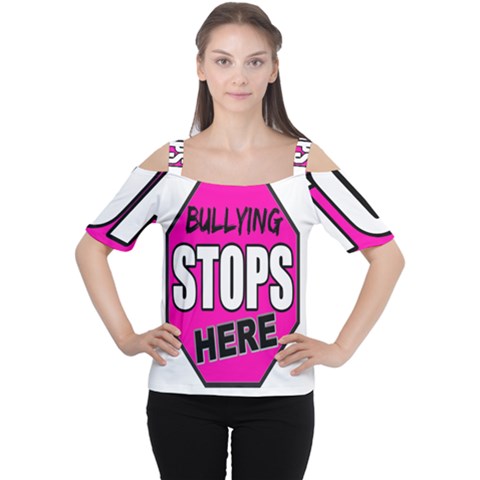 Bullying Stops Here Pink Sign Women s Cutout Shoulder Tee by Alisyart