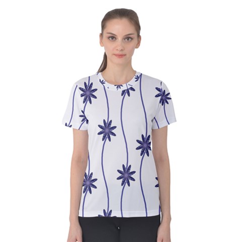 Geometric Flower Seamless Repeating Pattern With Curvy Lines Women s Cotton Tee by Simbadda