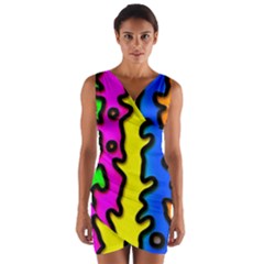 Digitally Created Abstract Squiggle Stripes Wrap Front Bodycon Dress by Simbadda