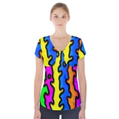 Digitally Created Abstract Squiggle Stripes Short Sleeve Front Detail Top by Simbadda