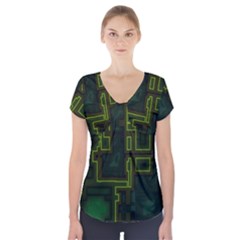 A Completely Seamless Background Design Circuit Board Short Sleeve Front Detail Top by Simbadda