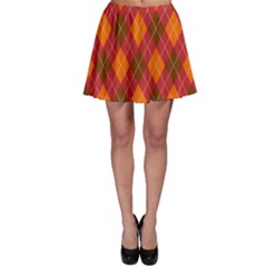 Argyle Pattern Background Wallpaper In Brown Orange And Red Skater Skirt by Simbadda