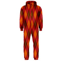 Argyle Pattern Background Wallpaper In Brown Orange And Red Hooded Jumpsuit (men)  by Simbadda