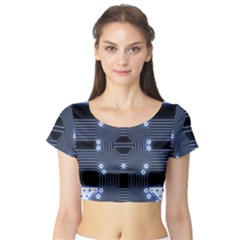 A Completely Seamless Tile Able Techy Circuit Background Short Sleeve Crop Top (tight Fit) by Simbadda