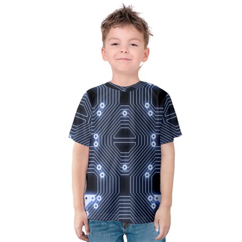 A Completely Seamless Tile Able Techy Circuit Background Kids  Cotton Tee by Simbadda