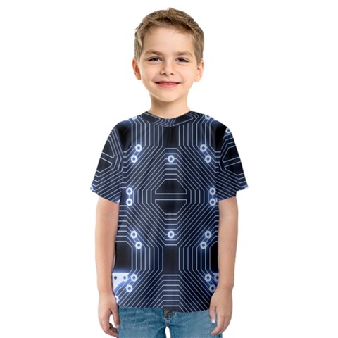 A Completely Seamless Tile Able Techy Circuit Background Kids  Sport Mesh Tee by Simbadda