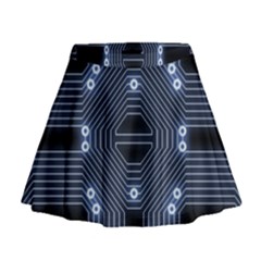 A Completely Seamless Tile Able Techy Circuit Background Mini Flare Skirt by Simbadda