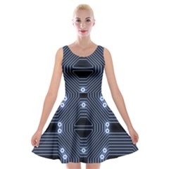 A Completely Seamless Tile Able Techy Circuit Background Velvet Skater Dress by Simbadda