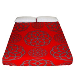 Geometric Circles Seamless Pattern On Red Background Fitted Sheet (california King Size) by Simbadda