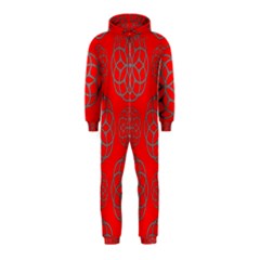 Geometric Circles Seamless Pattern On Red Background Hooded Jumpsuit (kids) by Simbadda