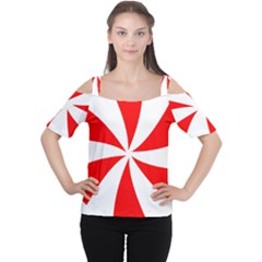 Candy Red White Peppermint Pinwheel Red White Women s Cutout Shoulder Tee