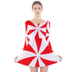 Candy Red White Peppermint Pinwheel Red White Long Sleeve Velvet Skater Dress