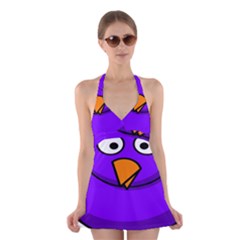 Cartoon Bird Purple Halter Swimsuit Dress by Alisyart