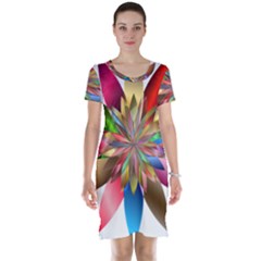 Chromatic Flower Gold Rainbow Short Sleeve Nightdress by Alisyart