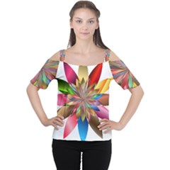 Chromatic Flower Gold Rainbow Women s Cutout Shoulder Tee