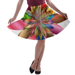 Chromatic Flower Gold Rainbow A-line Skater Skirt by Alisyart