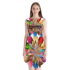 Chromatic Flower Gold Rainbow Sleeveless Chiffon Dress   by Alisyart