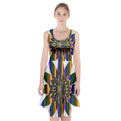 Chromatic Flower Gold Rainbow Star Light Racerback Midi Dress