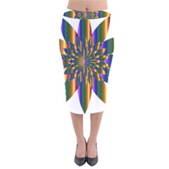 Chromatic Flower Gold Rainbow Star Light Velvet Midi Pencil Skirt by Alisyart