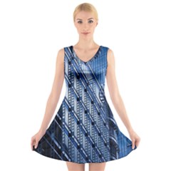 Building Architectural Background V-neck Sleeveless Skater Dress by Simbadda