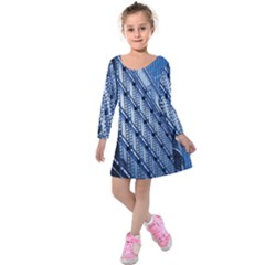 Building Architectural Background Kids  Long Sleeve Velvet Dress by Simbadda