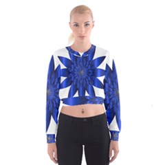 Chromatic Flower Blue Star Women s Cropped Sweatshirt by Alisyart