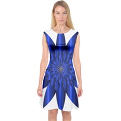 Chromatic Flower Blue Star Capsleeve Midi Dress by Alisyart