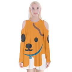 Dog Velvet Long Sleeve Shoulder Cutout Dress