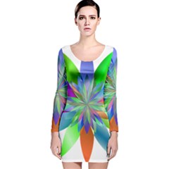 Chromatic Flower Variation Star Rainbow Long Sleeve Velvet Bodycon Dress