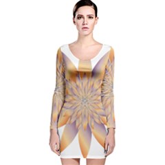 Chromatic Flower Gold Star Floral Long Sleeve Velvet Bodycon Dress