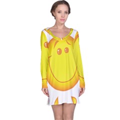 Domain Cartoon Smiling Sun Sunlight Orange Emoji Long Sleeve Nightdress by Alisyart