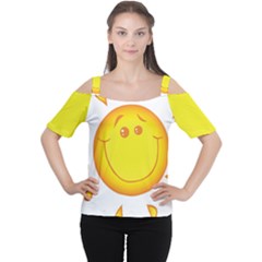 Domain Cartoon Smiling Sun Sunlight Orange Emoji Women s Cutout Shoulder Tee
