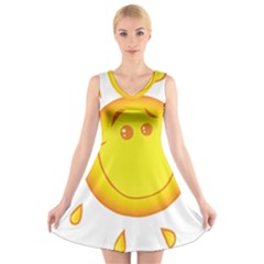 Domain Cartoon Smiling Sun Sunlight Orange Emoji V-neck Sleeveless Skater Dress by Alisyart