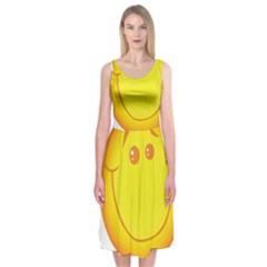 Domain Cartoon Smiling Sun Sunlight Orange Emoji Midi Sleeveless Dress