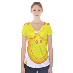 Domain Cartoon Smiling Sun Sunlight Orange Emoji Short Sleeve Front Detail Top by Alisyart