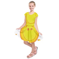 Domain Cartoon Smiling Sun Sunlight Orange Emoji Kids  Short Sleeve Dress by Alisyart